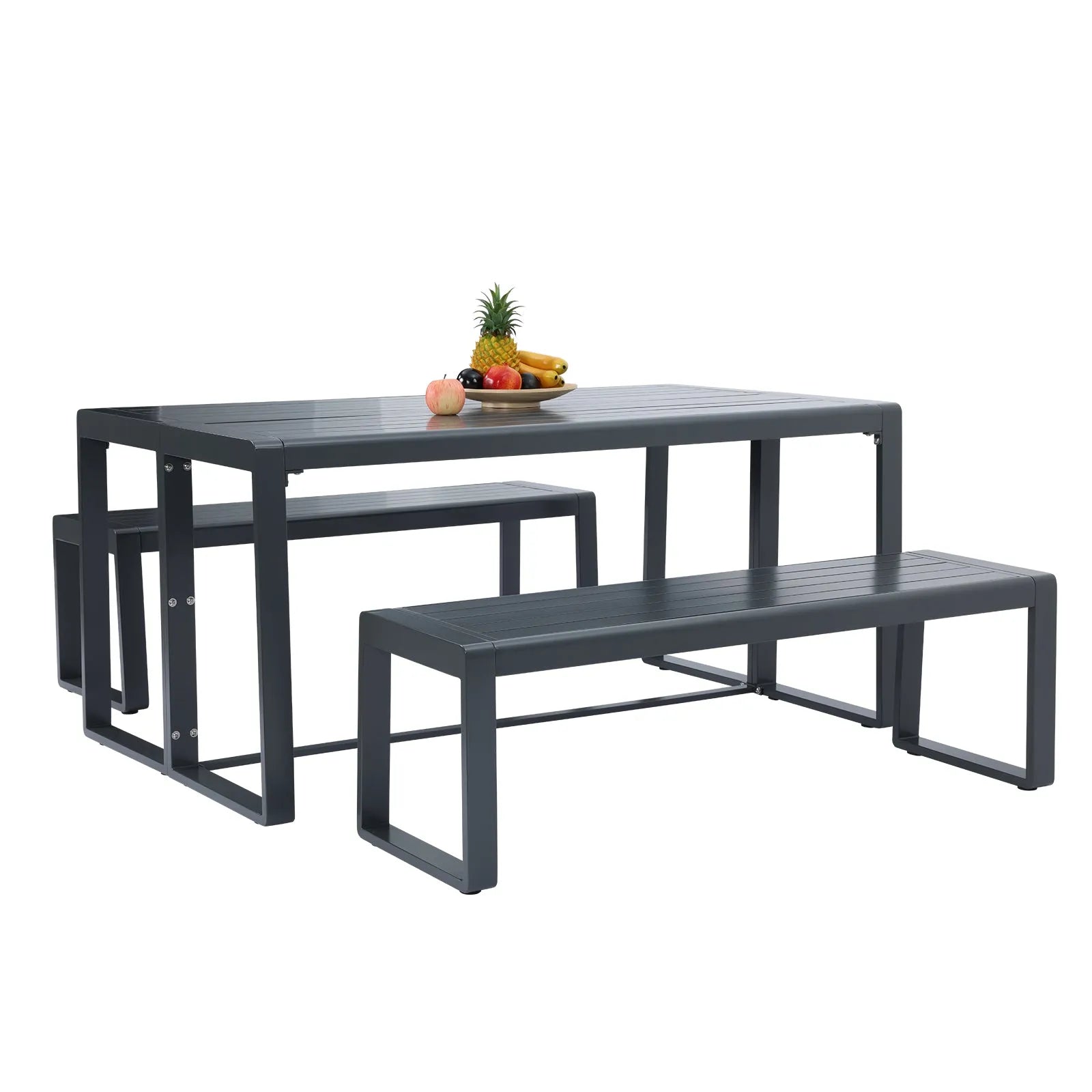 3-Piece Outdoor Patio Aluminum Dining Set with 1 Rectangular Picnic Table and 2 Benches - Aoodor